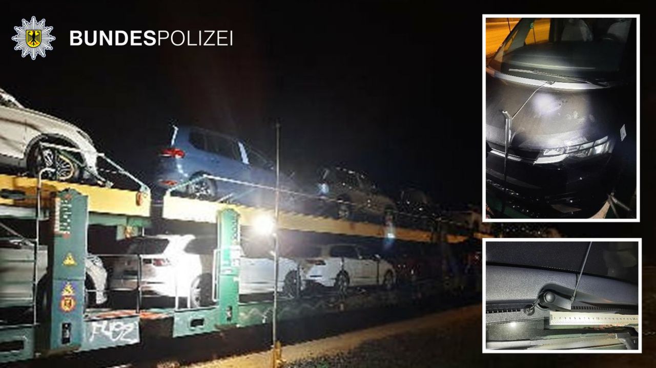 Rund 50.000 EUR Sachschaden entstanden an zwölf Pkws nach Vandalismus auf einem Autotransportzug im Umschlagbahnhof München-Milbertshofen